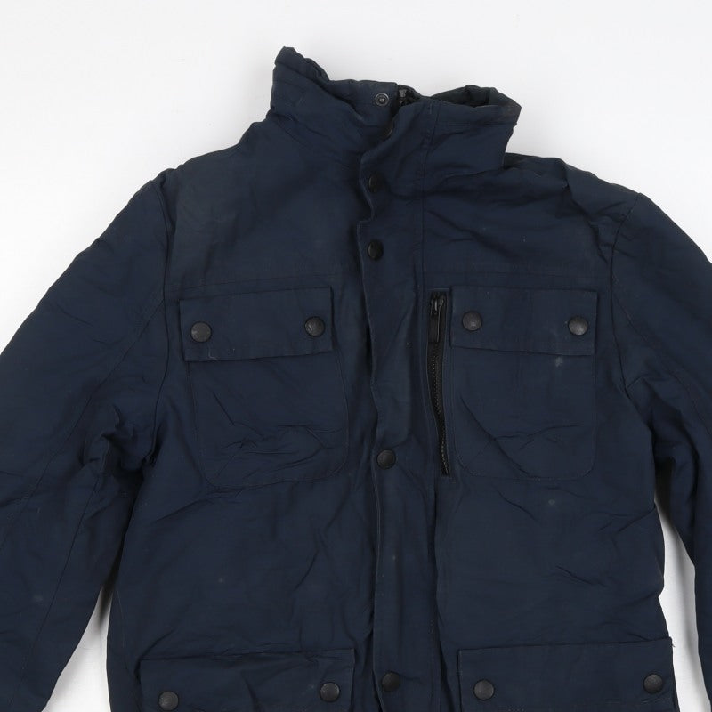 Next Men's Navy Small Padded Military Jacket Zip Pocket Winter Coat