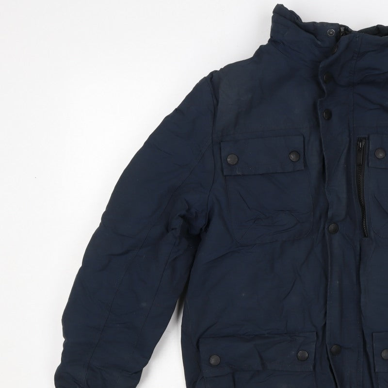 Next Men's Navy Small Padded Military Jacket Zip Pocket Winter Coat