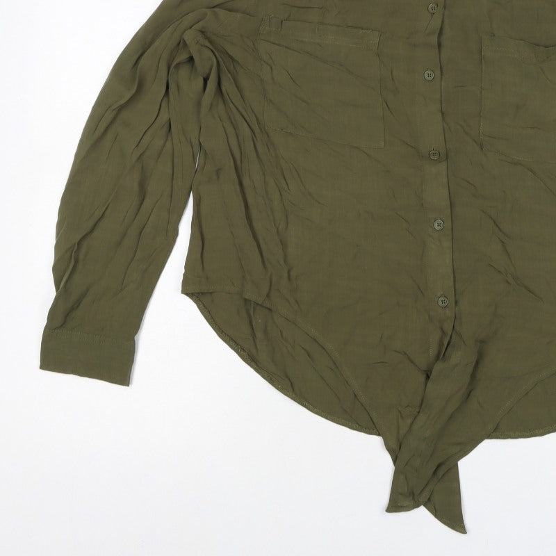 New Look Women’s Green UK 16 Collared Tie Front Button-Up Shirt