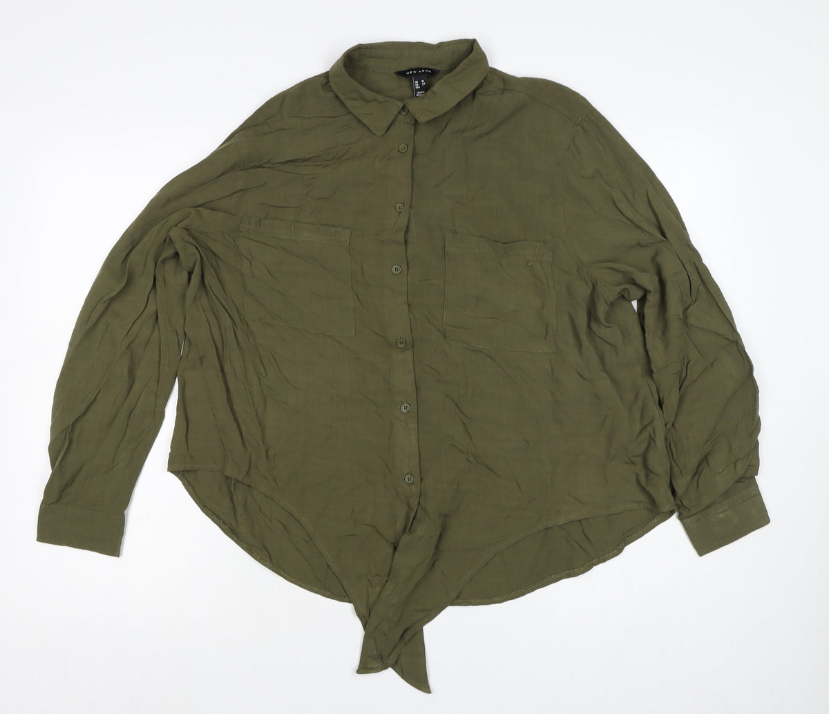 New Look Women’s Green UK 16 Collared Tie Front Button-Up Shirt