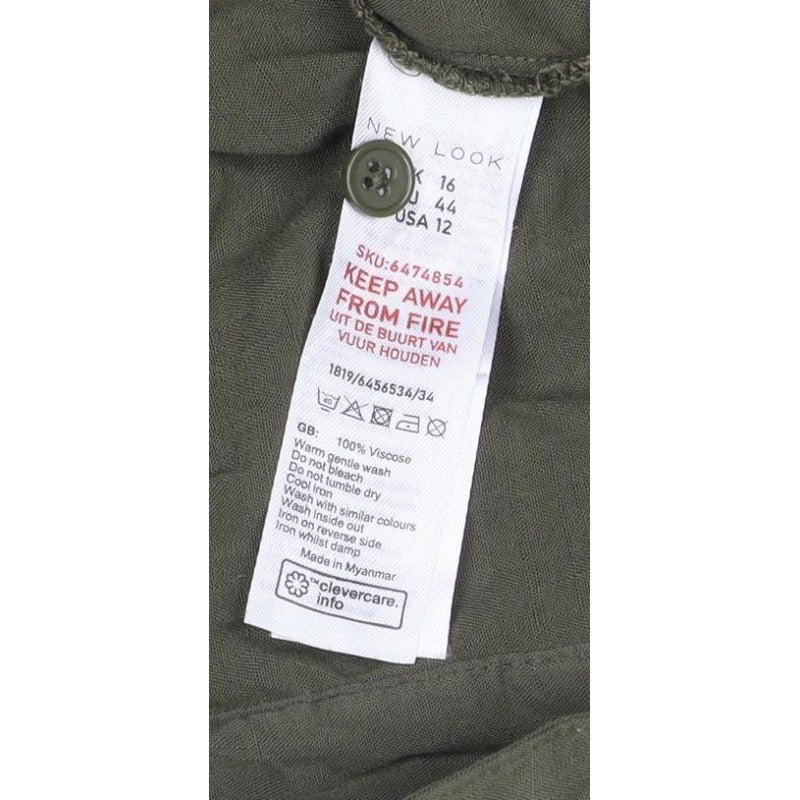 New Look Women’s Green UK 16 Collared Tie Front Button-Up Shirt