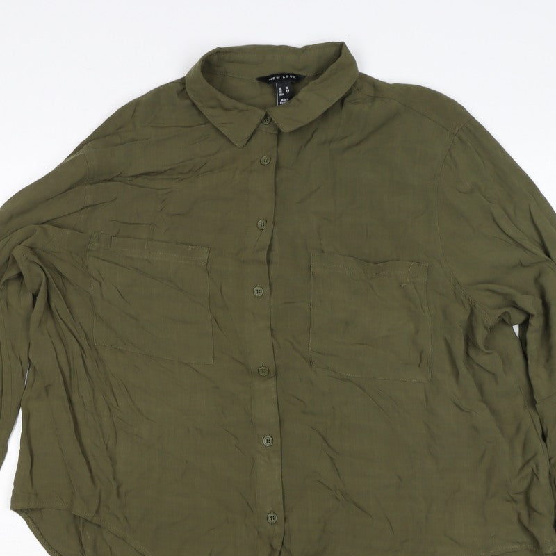 New Look Women’s Green UK 16 Collared Tie Front Button-Up Shirt