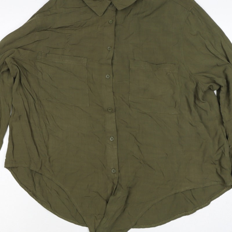 New Look Women’s Green UK 16 Collared Tie Front Button-Up Shirt