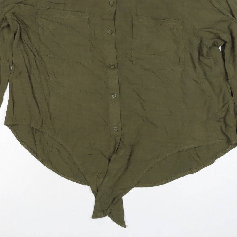 New Look Women’s Green UK 16 Collared Tie Front Button-Up Shirt