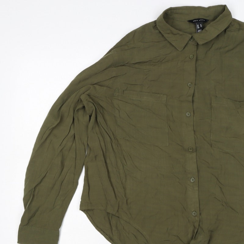New Look Women’s Green UK 16 Collared Tie Front Button-Up Shirt