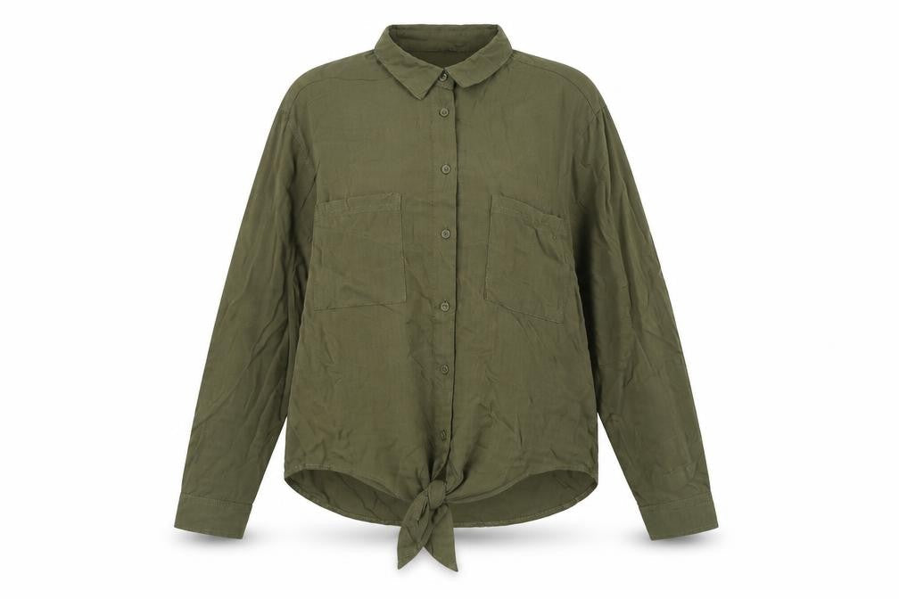 New Look Women’s Green UK 16 Collared Tie Front Button-Up Shirt