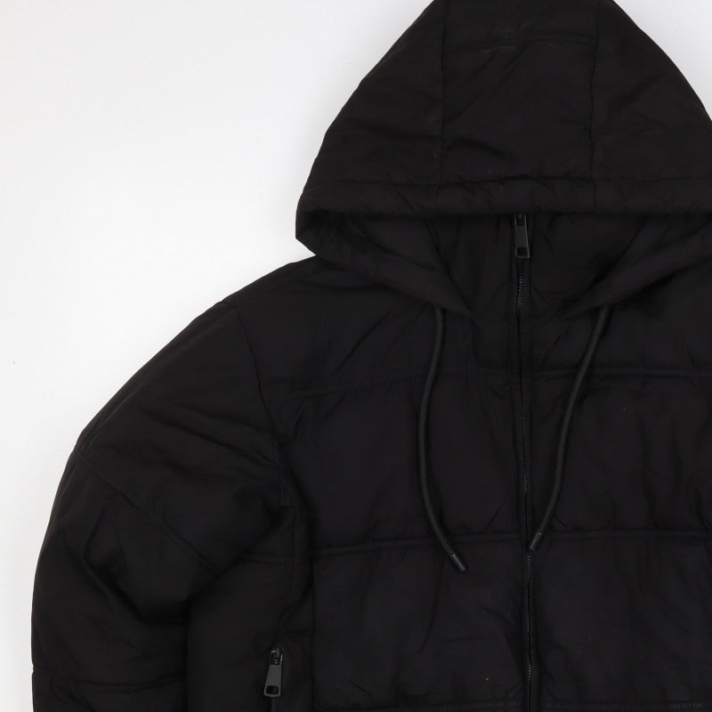 Zara Women’s Black M Hooded Puffer Jacket Short Zip