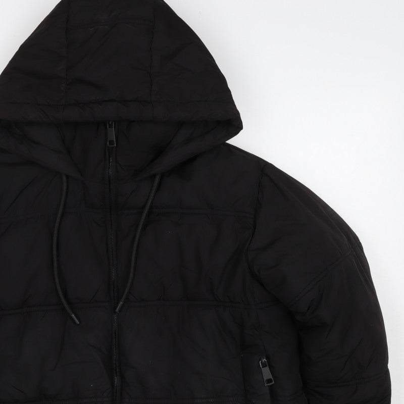 Zara Women’s Black M Hooded Puffer Jacket Short Zip