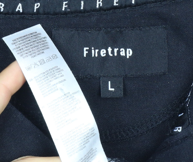 Firetrap Men's Black L Pullover Hoodie Drawstring Pocket Logo