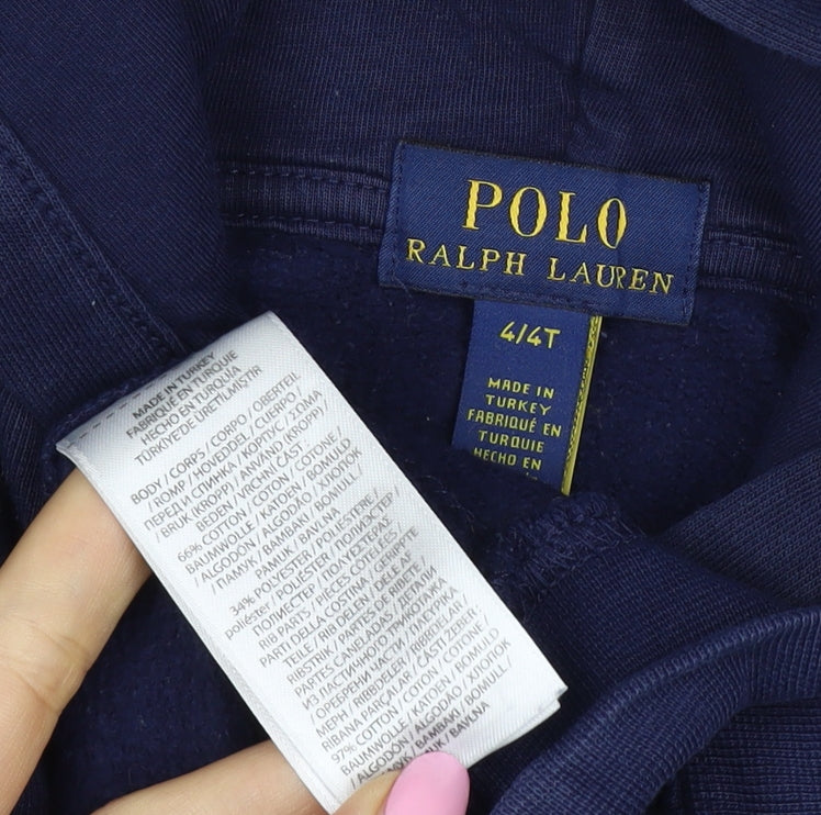 Ralph Lauren Boys Blue 4 Years Pullover Hoodie Embroidered Logo