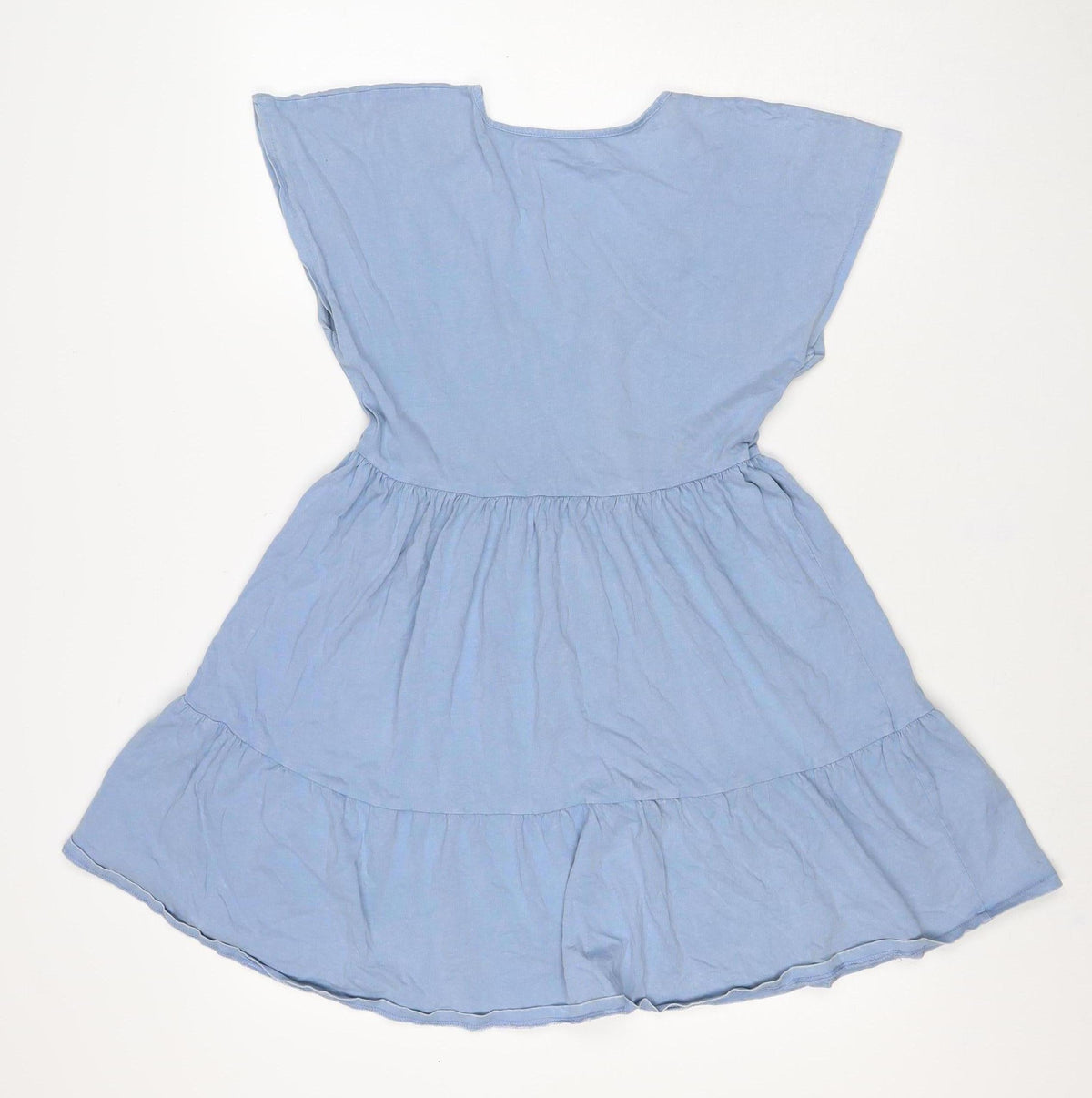 Pull&Bear Women Blue XS Cotton Fit & Flare Ruffle Short Dress