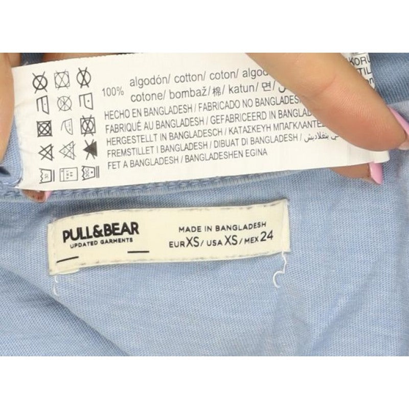 Pull&Bear Women Blue XS Cotton Fit & Flare Ruffle Short Dress