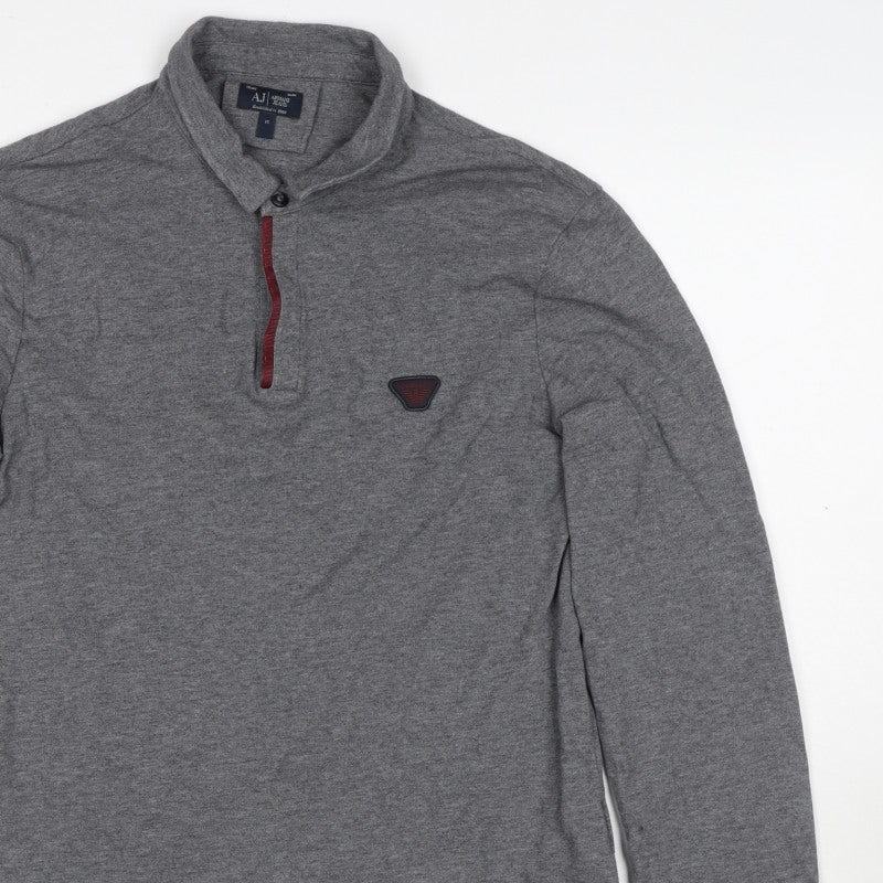 Armani Jeans Men's Grey M Long Sleeve Logo Polo Shirt Button Neck