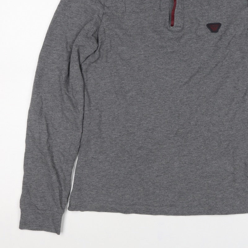 Armani Jeans Men's Grey M Long Sleeve Logo Polo Shirt Button Neck