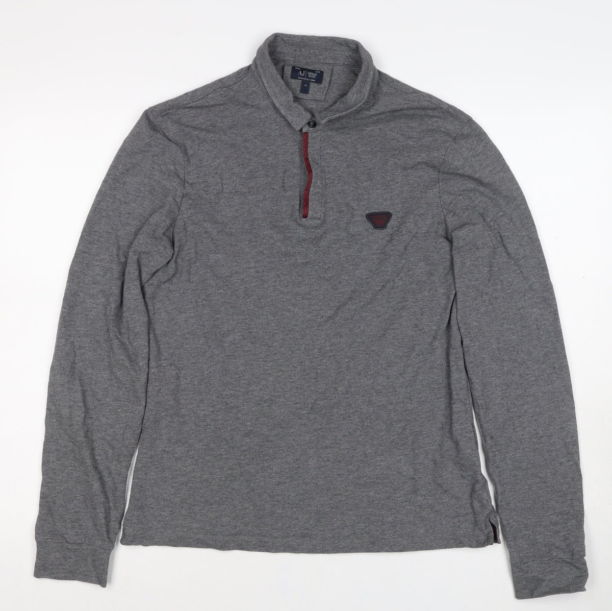 Armani Jeans Men's Grey M Long Sleeve Logo Polo Shirt Button Neck