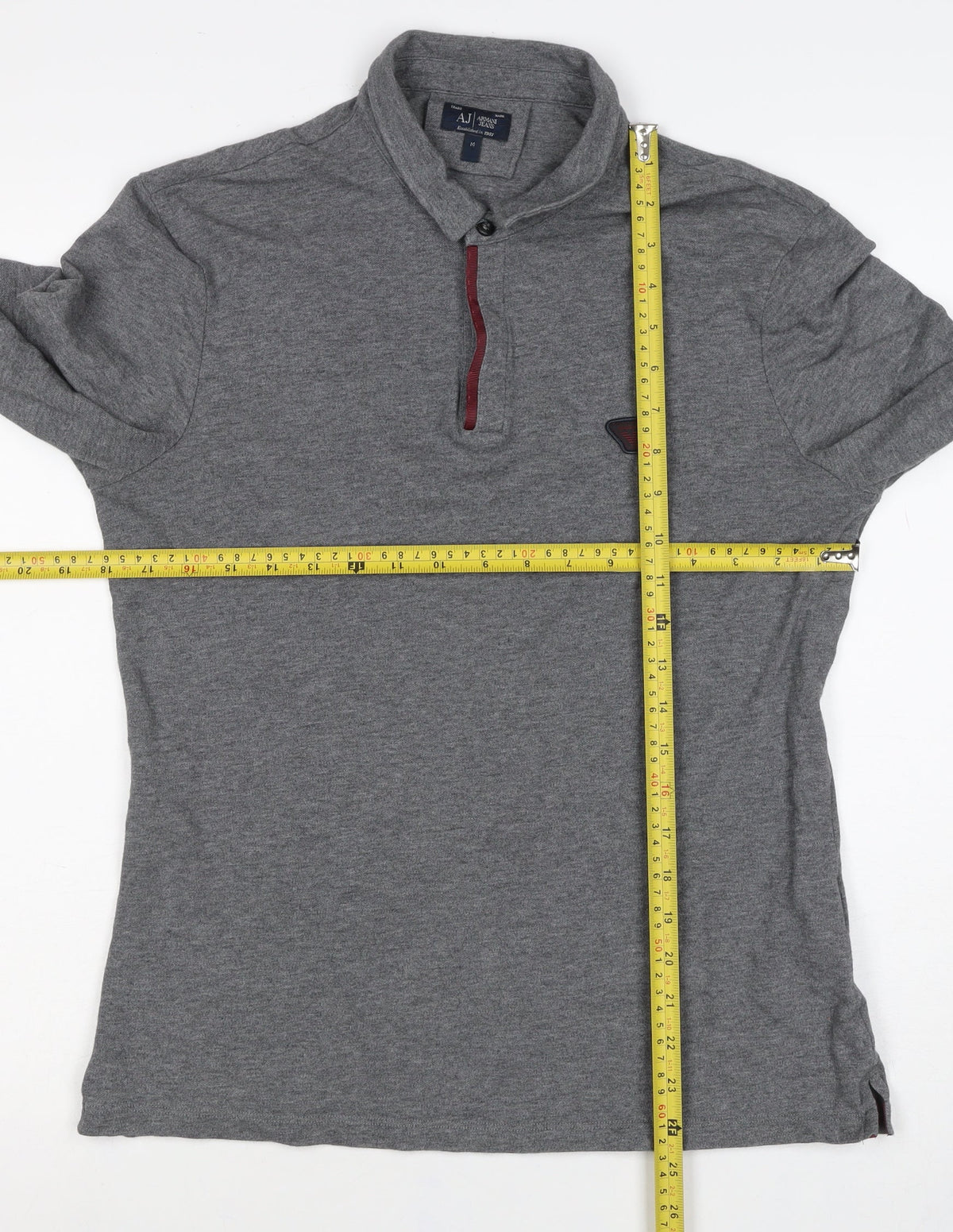 Armani Jeans Men's Grey M Long Sleeve Logo Polo Shirt Button Neck