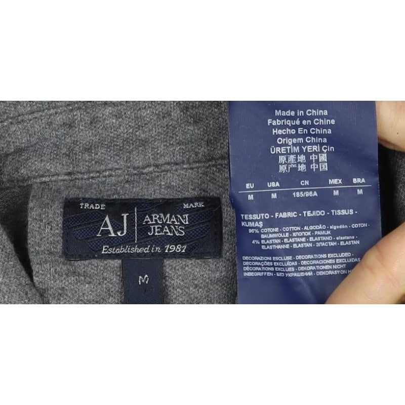 Armani Jeans Men's Grey M Long Sleeve Logo Polo Shirt Button Neck