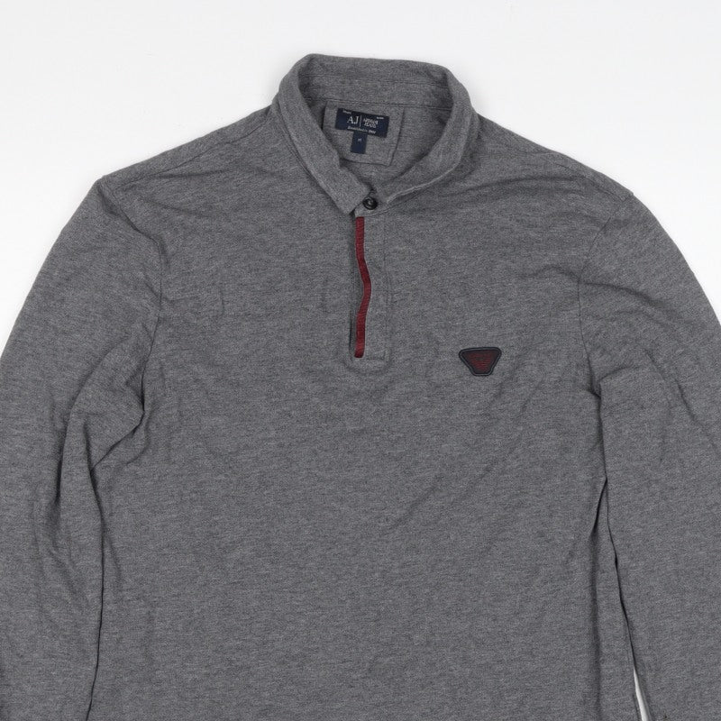 Armani Jeans Men's Grey M Long Sleeve Logo Polo Shirt Button Neck