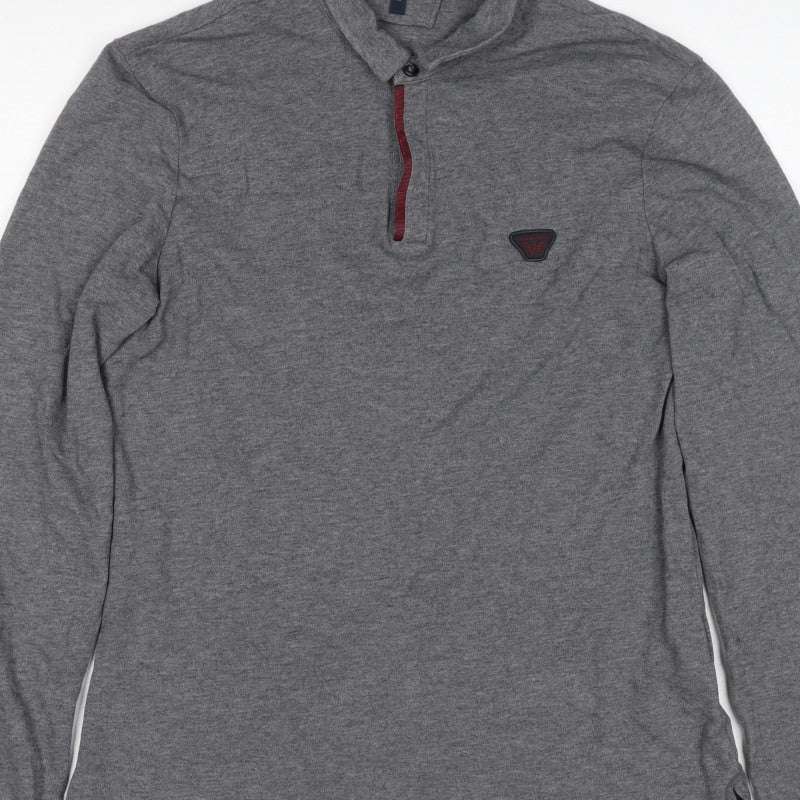 Armani Jeans Men's Grey M Long Sleeve Logo Polo Shirt Button Neck