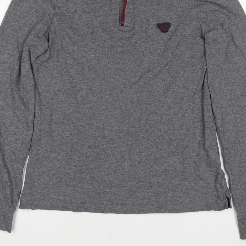 Armani Jeans Men's Grey M Long Sleeve Logo Polo Shirt Button Neck