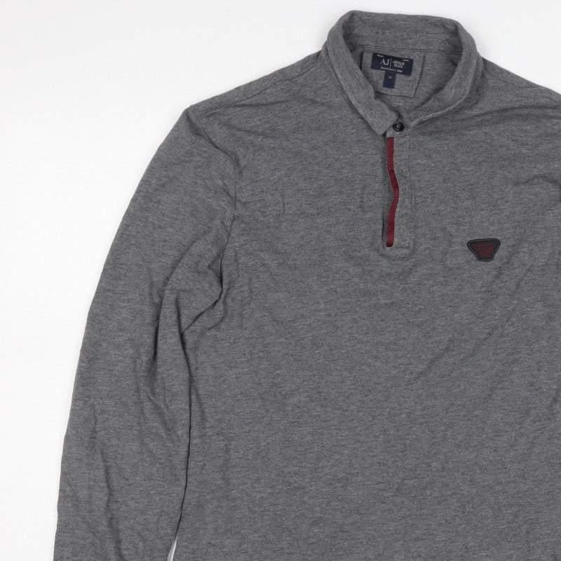 Armani Jeans Men's Grey M Long Sleeve Logo Polo Shirt Button Neck