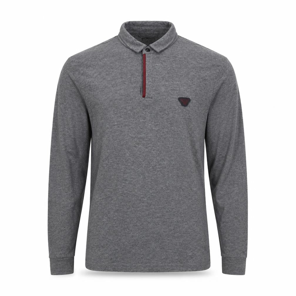 Armani Jeans Men's Grey M Long Sleeve Logo Polo Shirt Button Neck