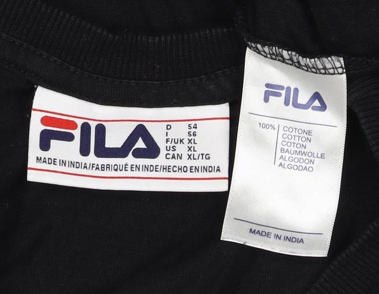 Fila Men’s Black Size S Embroidered Logo Crew Neck Cotton T-Shirt