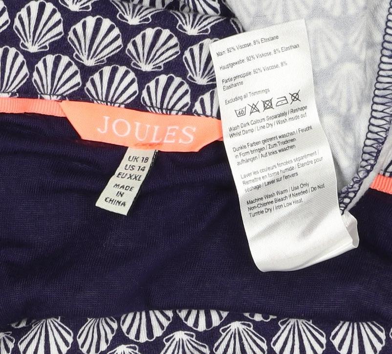 Joules Women’s Blue Shell Print Knee Length Shift Dress UK 18