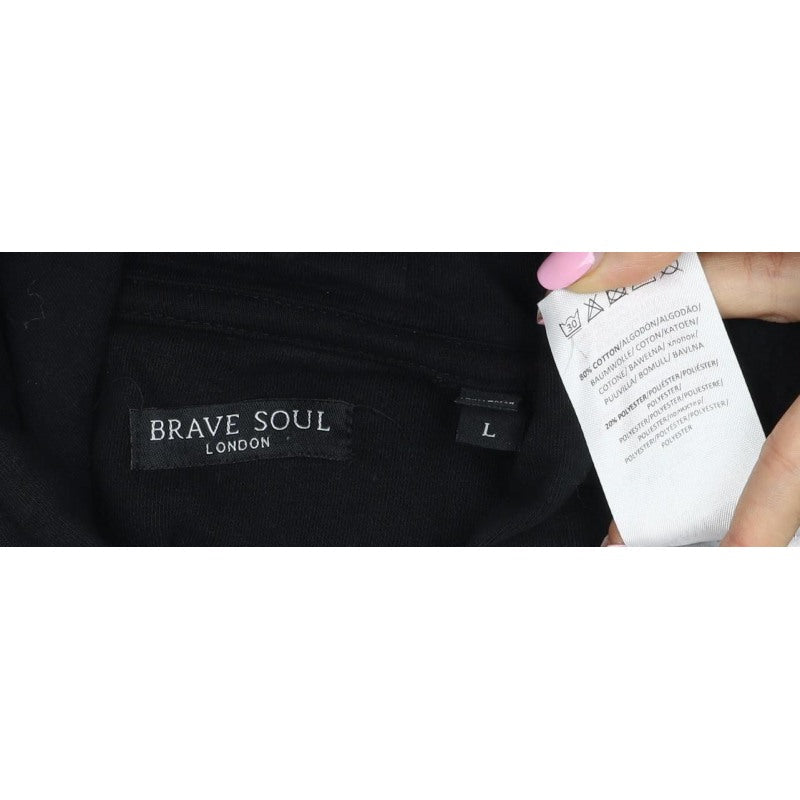 Brave Soul Men’s Black L Pullover Hoodie Drawstring Pocket