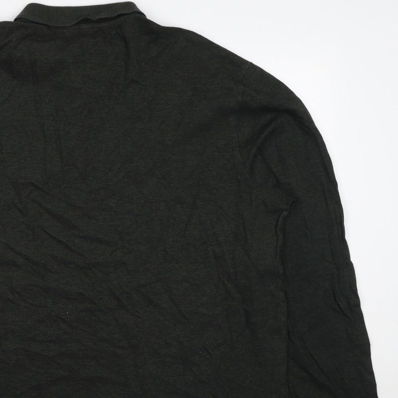Next Men’s Black 3XL Long Sleeve Cotton Stretch Logo Polo Shirt