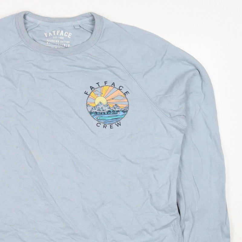 FatFace Men’s Blue S Graphic Logo Crew Neck Pullover Sweatshirt
