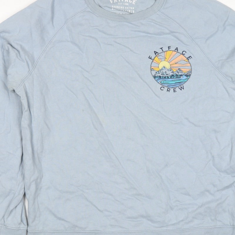 FatFace Men’s Blue S Graphic Logo Crew Neck Pullover Sweatshirt