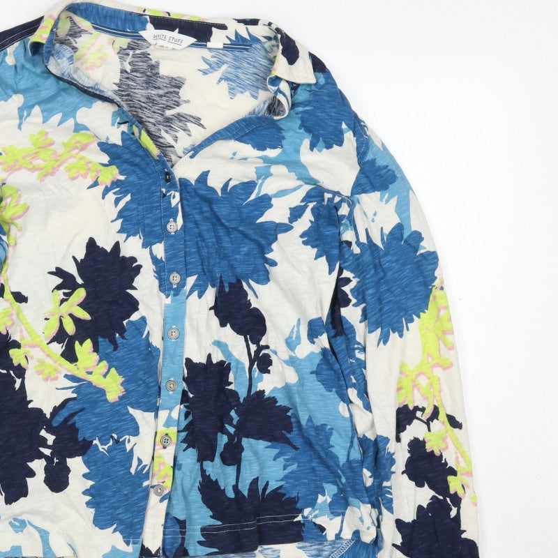 White Stuff Women’s Blue Floral Cotton Button-Up Shirt UK 12