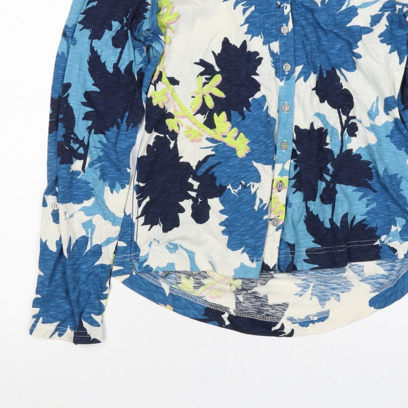 White Stuff Women’s Blue Floral Cotton Button-Up Shirt UK 12