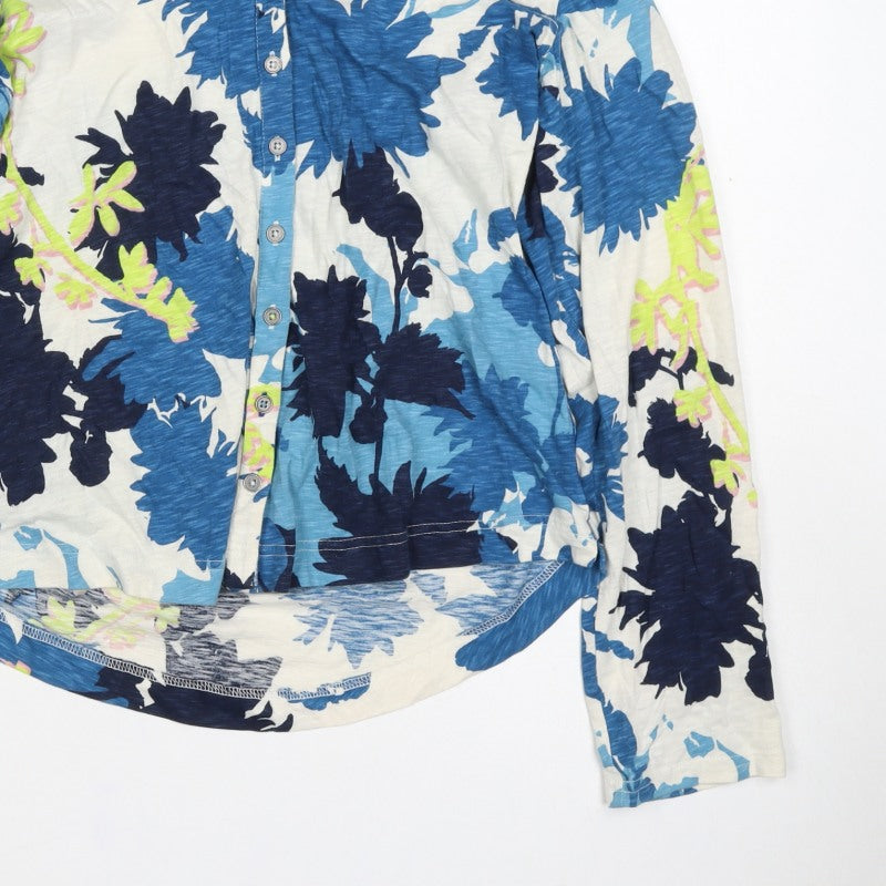 White Stuff Women’s Blue Floral Cotton Button-Up Shirt UK 12