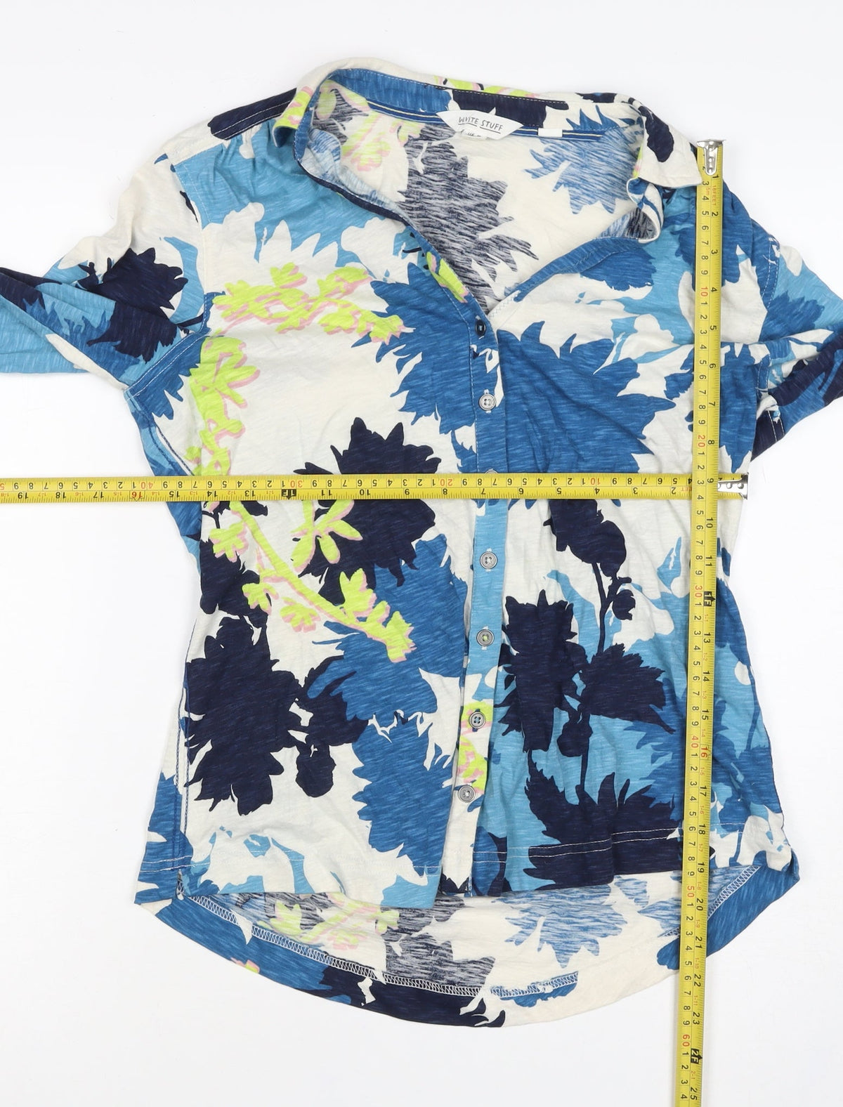 White Stuff Women’s Blue Floral Cotton Button-Up Shirt UK 12
