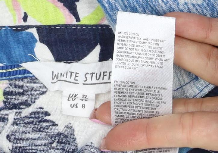 White Stuff Women’s Blue Floral Cotton Button-Up Shirt UK 12