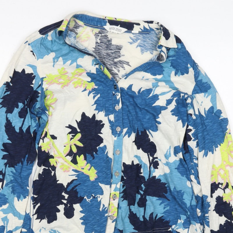 White Stuff Women’s Blue Floral Cotton Button-Up Shirt UK 12
