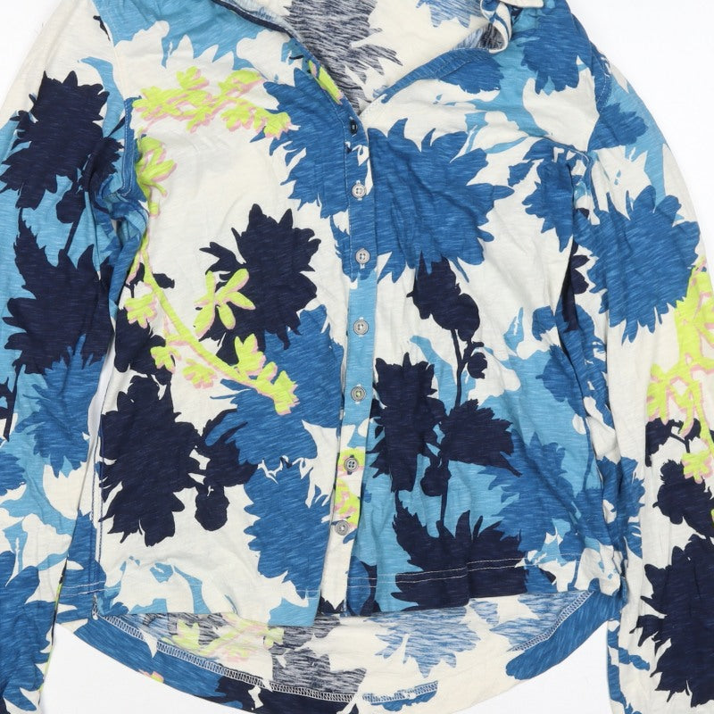 White Stuff Women’s Blue Floral Cotton Button-Up Shirt UK 12
