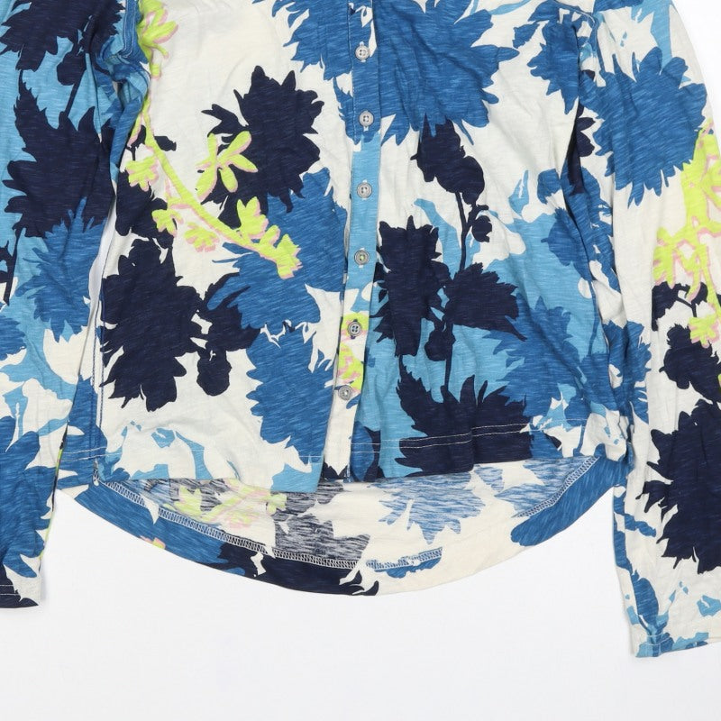 White Stuff Women’s Blue Floral Cotton Button-Up Shirt UK 12