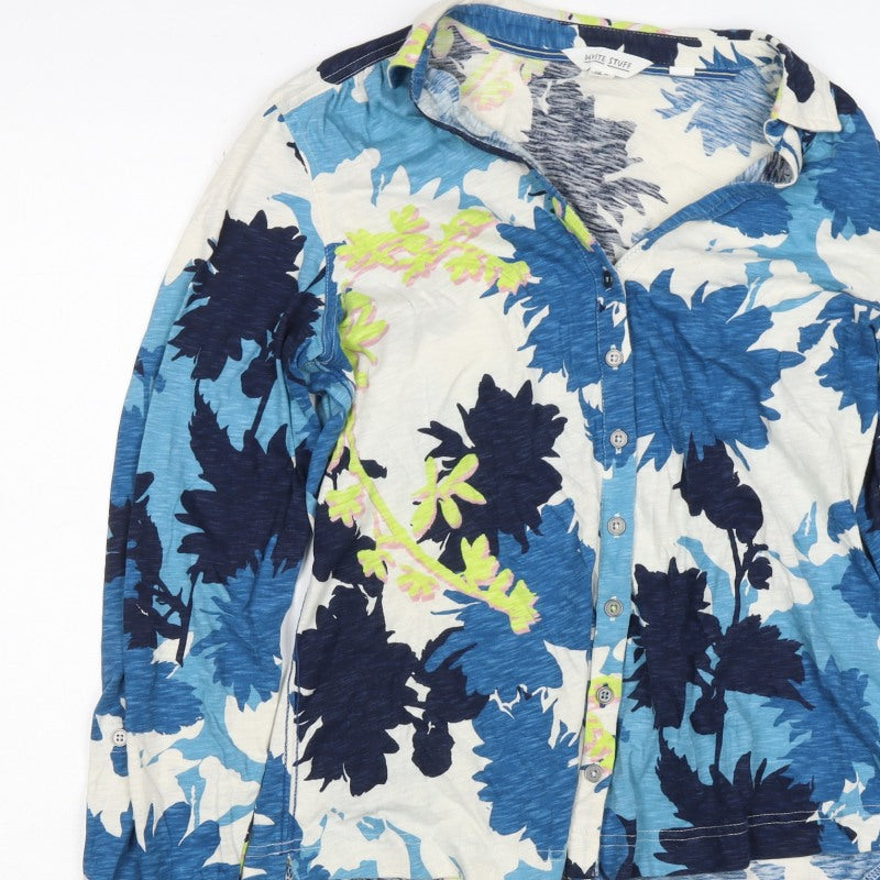 White Stuff Women’s Blue Floral Cotton Button-Up Shirt UK 12
