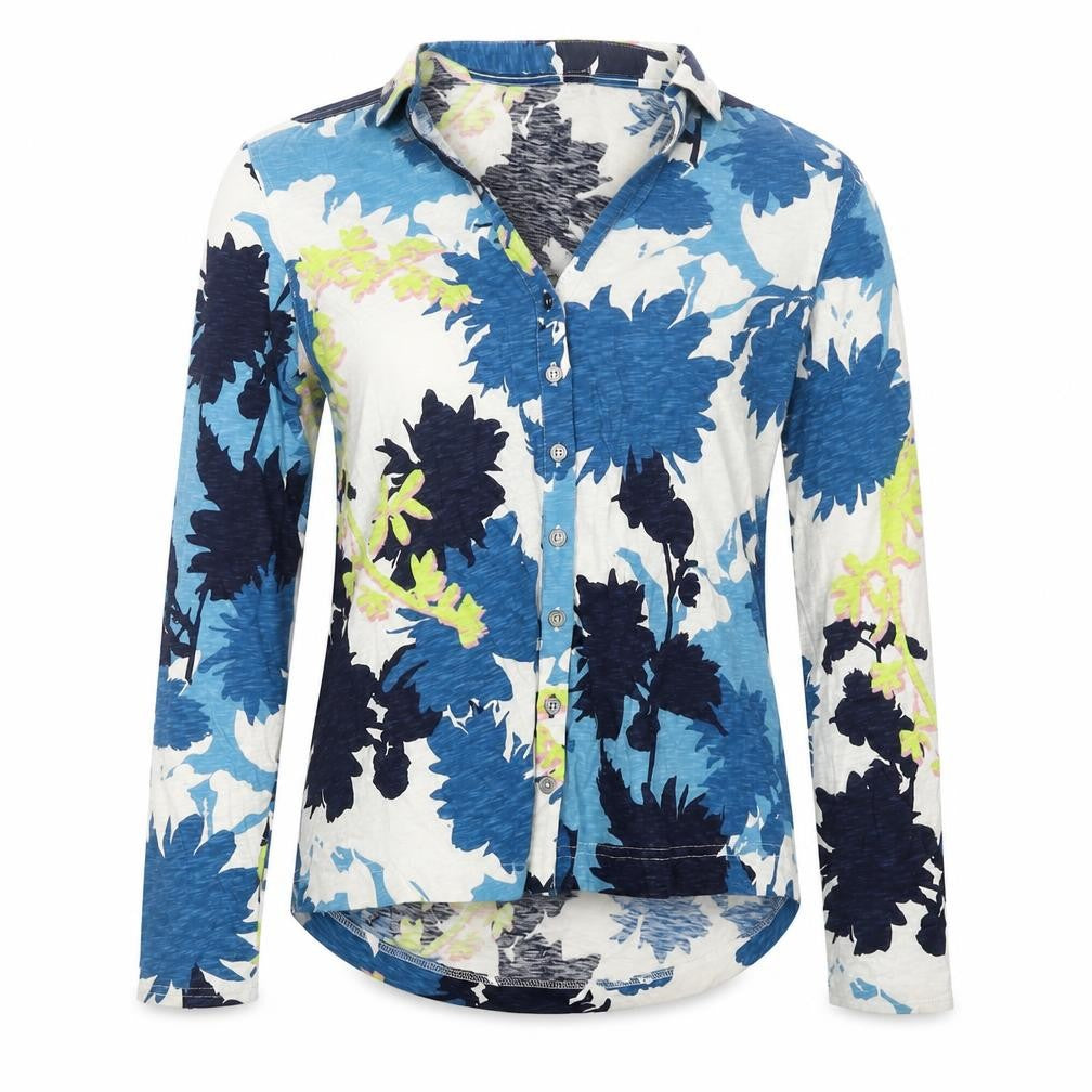 White Stuff Women’s Blue Floral Cotton Button-Up Shirt UK 12