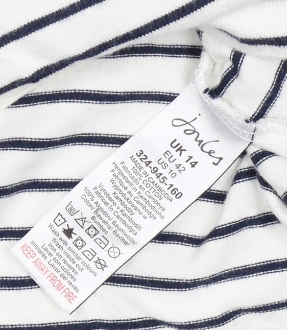 Joules Teens White Navy Stripe UK 14 Jersey Long Sleeve T-Shirt