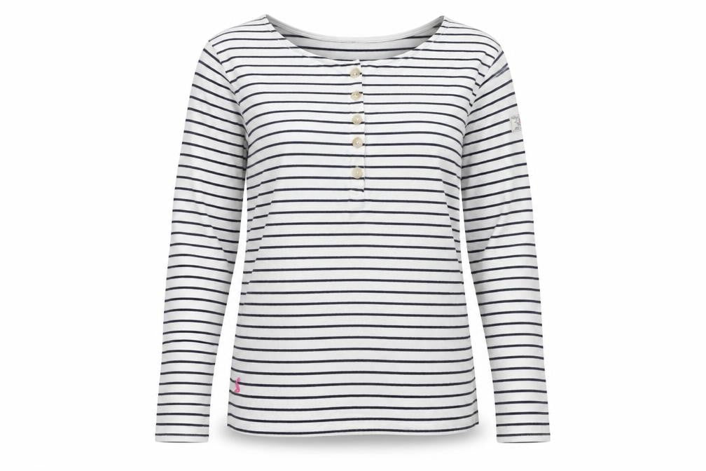Joules Teens White Navy Stripe UK 14 Jersey Long Sleeve T-Shirt
