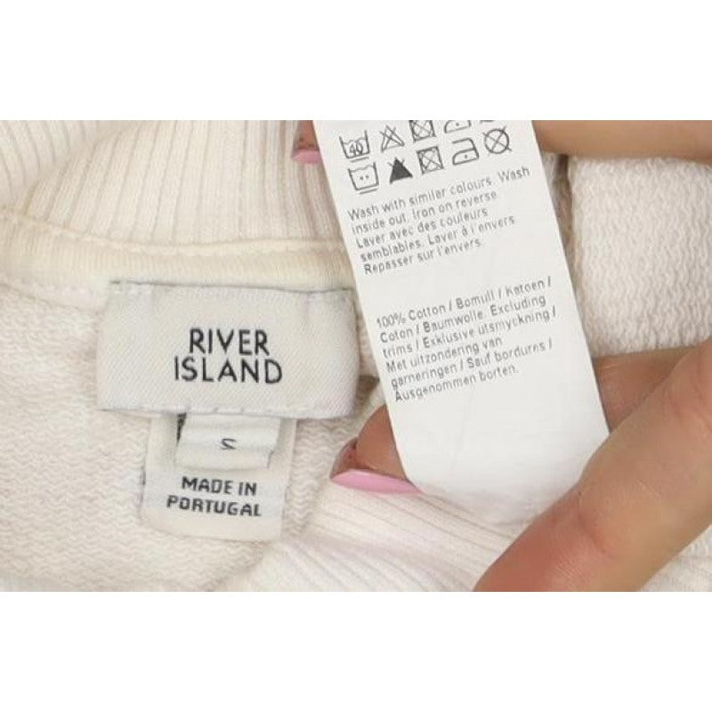 River Island Women’s White S Pullover Graphic Mock Neck Sweatshirt