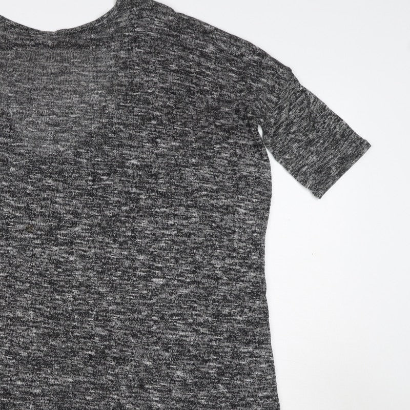 Cynthia Rowley Women Grey Marled XS Basic V-Neck Short Sleeve T-Shirt