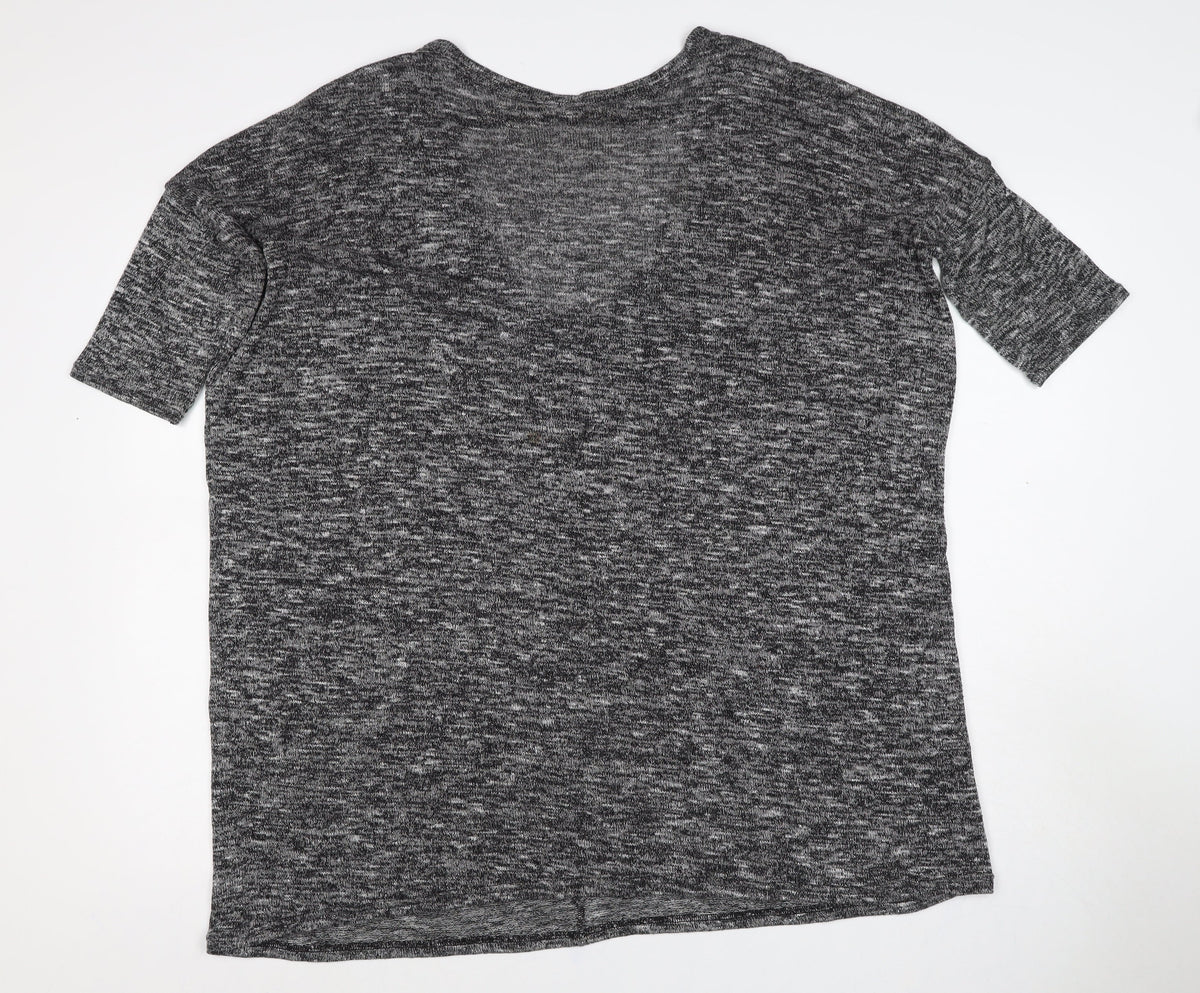 Cynthia Rowley Women Grey Marled XS Basic V-Neck Short Sleeve T-Shirt