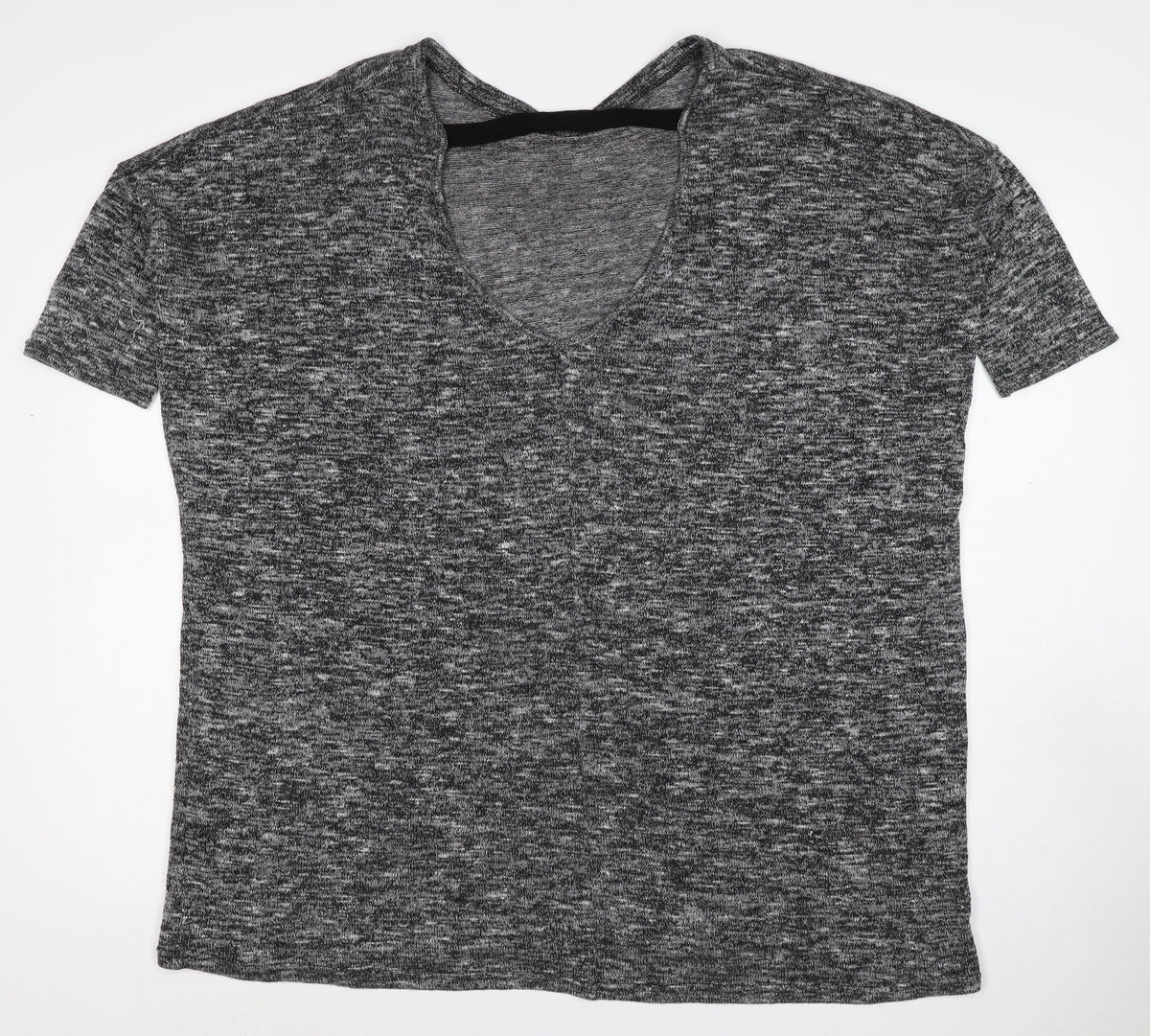 Cynthia Rowley Women Grey Marled XS Basic V-Neck Short Sleeve T-Shirt