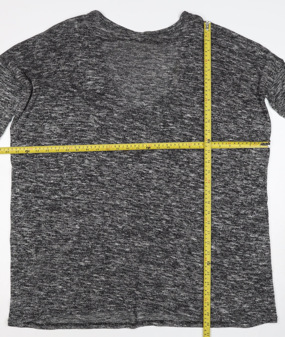 Cynthia Rowley Women Grey Marled XS Basic V-Neck Short Sleeve T-Shirt