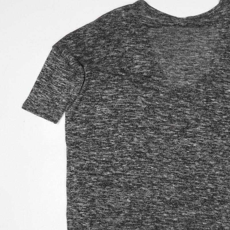 Cynthia Rowley Women Grey Marled XS Basic V-Neck Short Sleeve T-Shirt